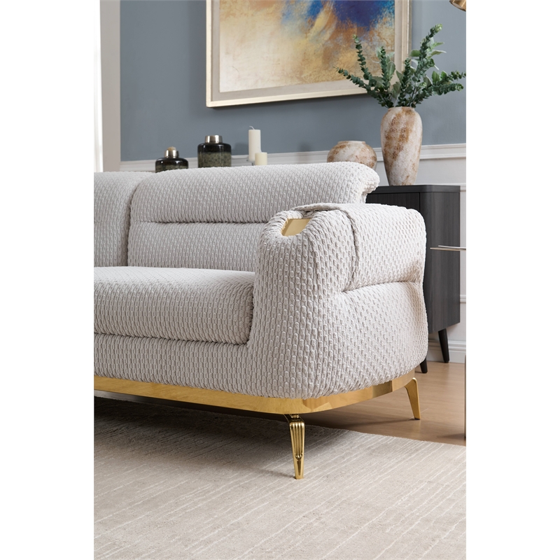 Zoe Loveseat with Cut Chenille & Gold Legs in Gray