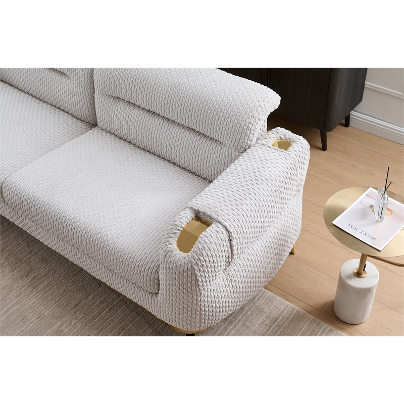 Zoe Loveseat with Cut Chenille & Gold Legs in Gray