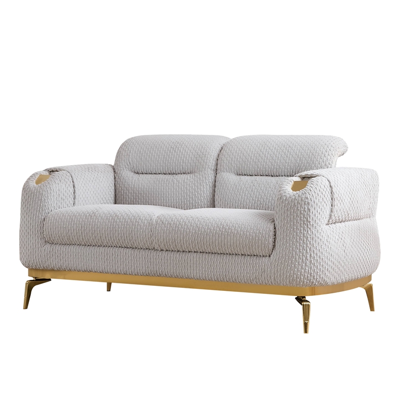 Zoe Loveseat with Cut Chenille & Gold Legs in Gray