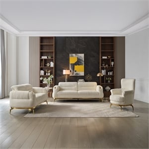 Zoe 3-Piece Set with Cut Chenille & Gold Accents in Cream