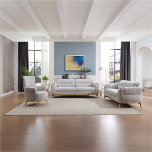 Zoe 3-Piece Set with Cut Chenille & Gold Accents in Gray