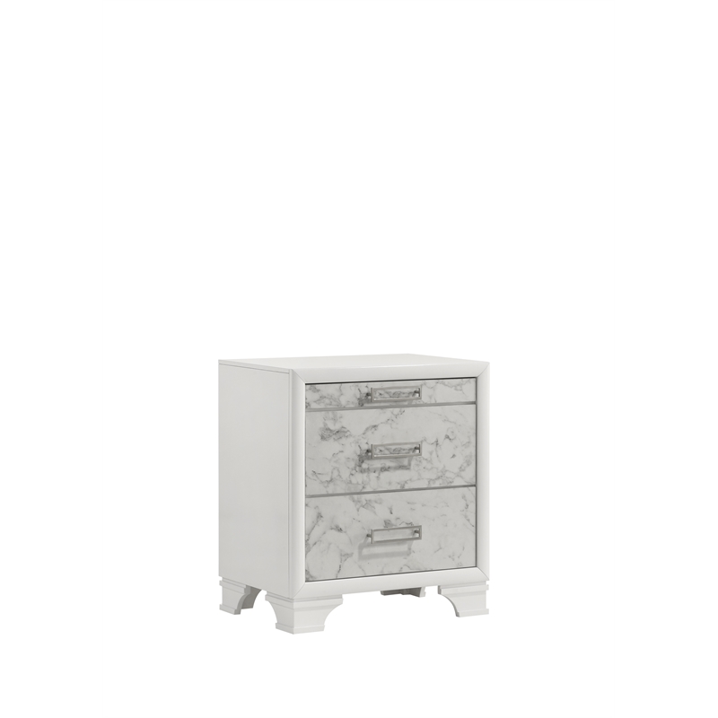 Soul Nightstand with Manufactured Wood & Marble Accent Drawers in White