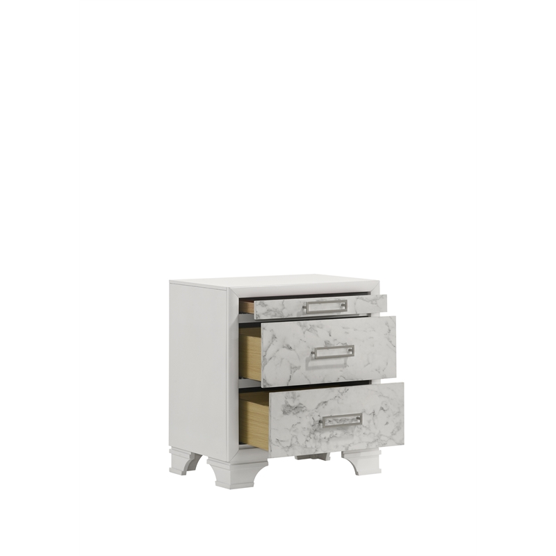 Soul Nightstand with Manufactured Wood & Marble Accent Drawers in White