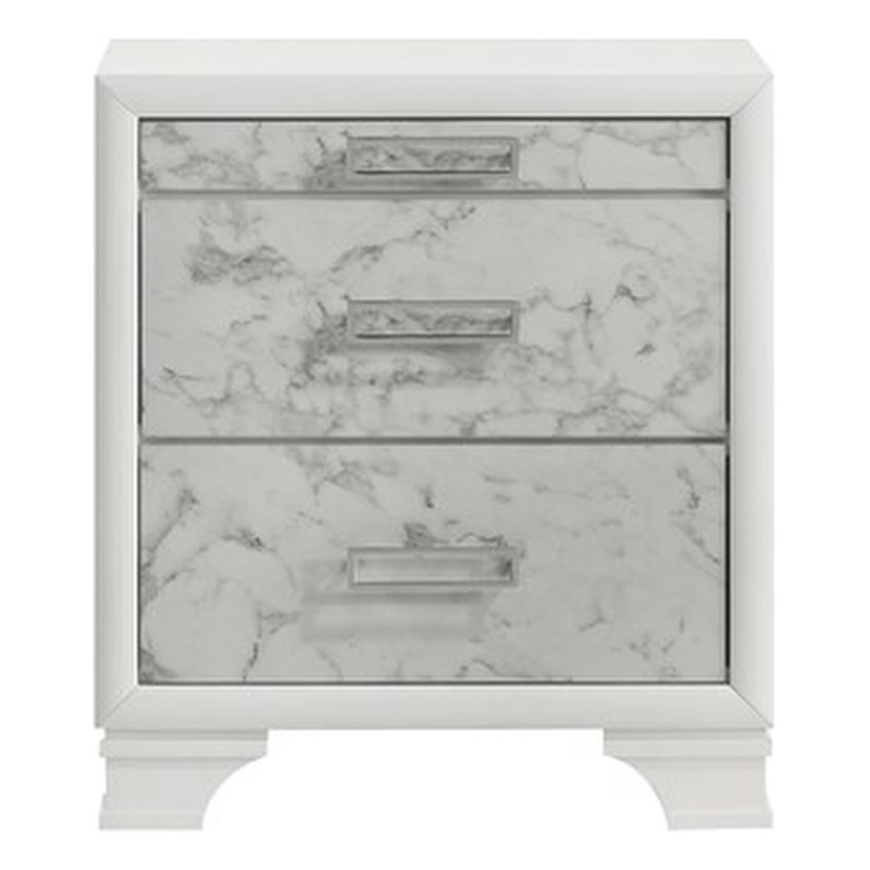 Soul Nightstand with Manufactured Wood & Marble Accent Drawers in White
