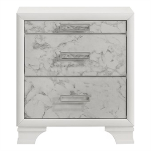 Soul Nightstand with Manufactured Wood & Marble Accent Drawers in White