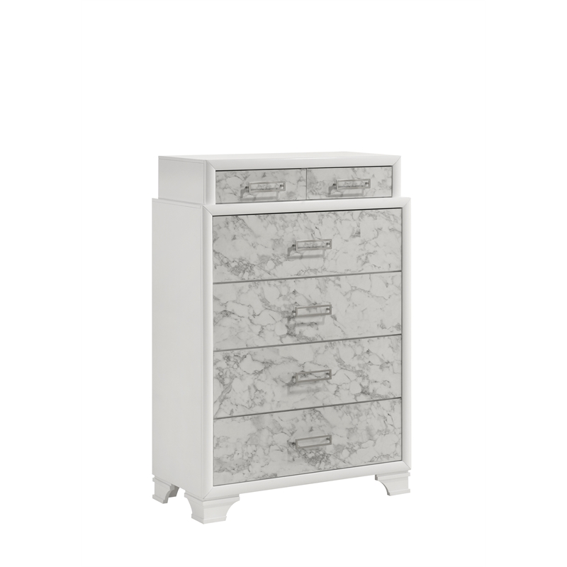 Soul Chest with Manufactured Wood & Marble Accent Drawers in White