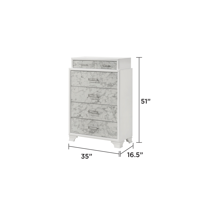 Soul Chest with Manufactured Wood & Marble Accent Drawers in White