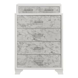 Soul Chest with Manufactured Wood & Marble Accent Drawers in White