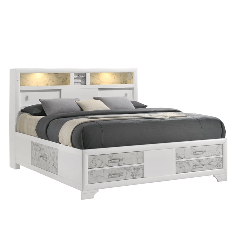 Soul Full Bed with Manufactured Wood & LED Headboard in White