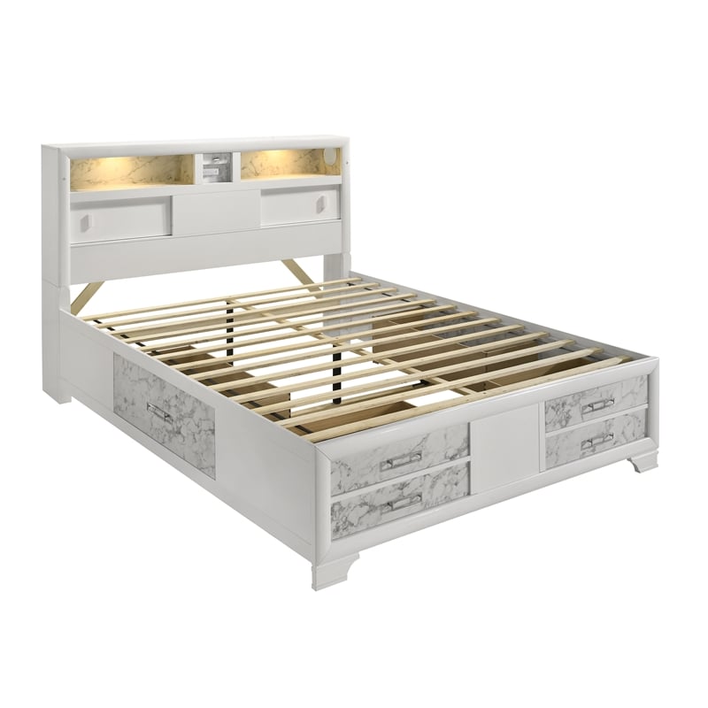Soul Full Bed with Manufactured Wood & LED Headboard in White