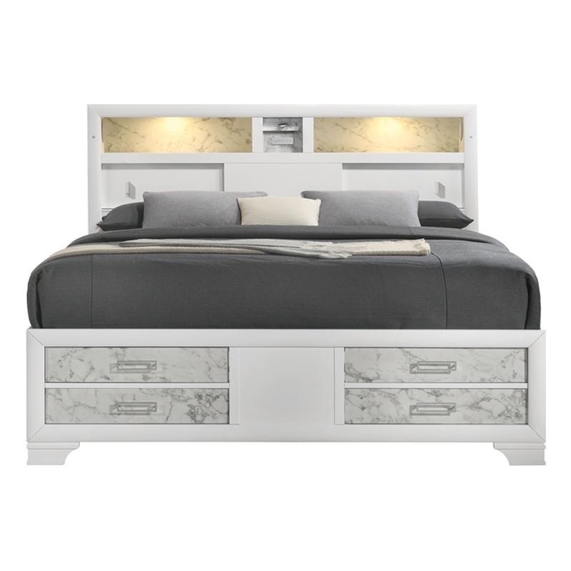 Soul Full Bed with Manufactured Wood & LED Headboard in White