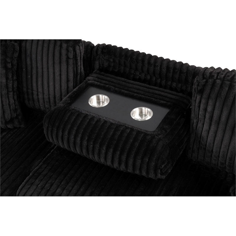 Plush Sectional made with Wood and  Soft Corduroy Wood in Black