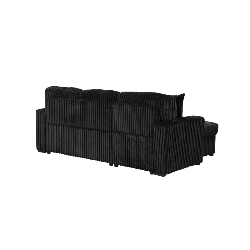 Plush Sectional made with Wood and  Soft Corduroy Wood in Black