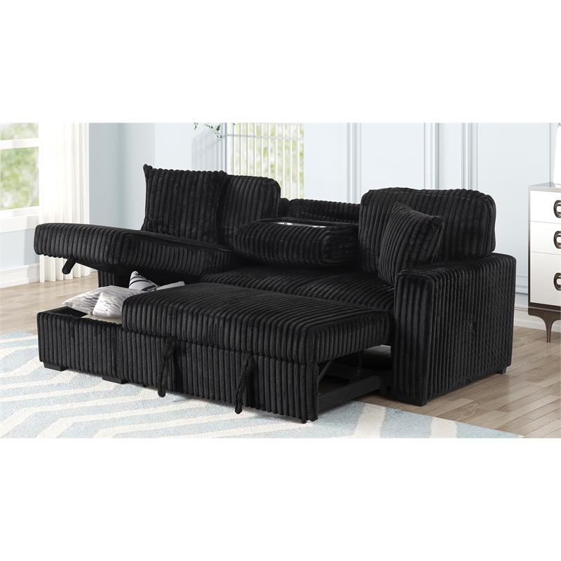 Plush Sectional made with Wood and  Soft Corduroy Wood in Black