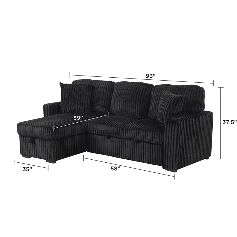 Plush Sectional made with Wood and  Soft Corduroy Wood in Black