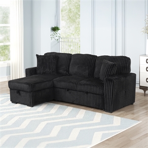 Plush Sectional made with Wood and  Soft Corduroy Wood in Black
