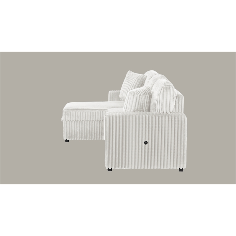 Plush Sectional made with Soft Corduroy and Wood in Cream