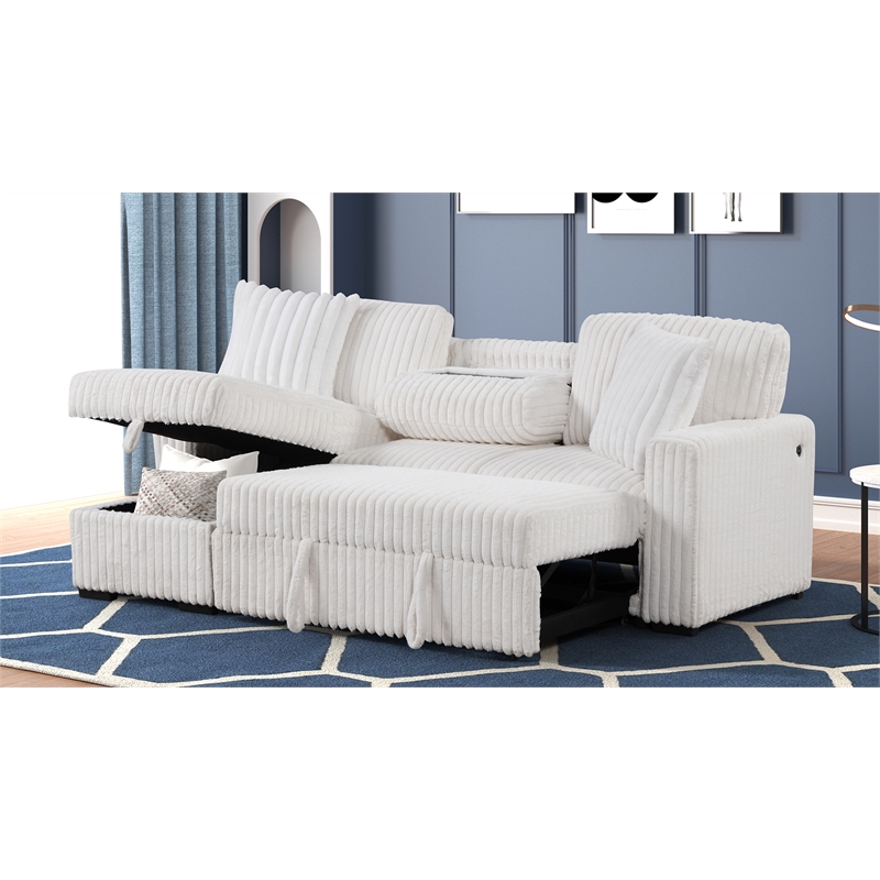 Plush Sectional made with Soft Corduroy and Wood in Cream