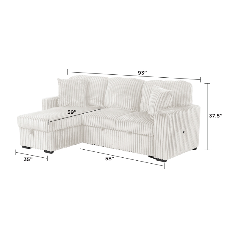 Plush Sectional made with Soft Corduroy and Wood in Cream