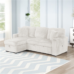 Plush Sectional made with Soft Corduroy and Wood in Cream