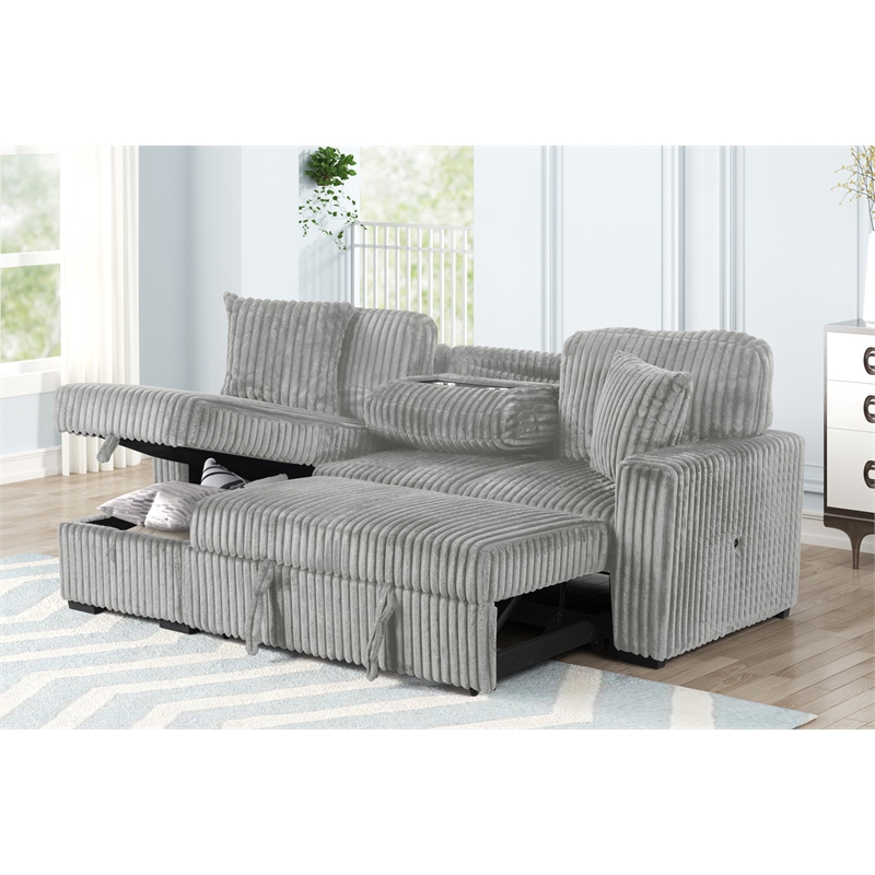 Plush Sectional made with Wood and Soft Corduroy Wood in Gray