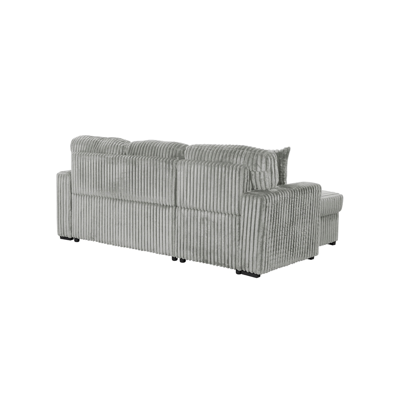 Plush Sectional made with Wood and Soft Corduroy Wood in Gray