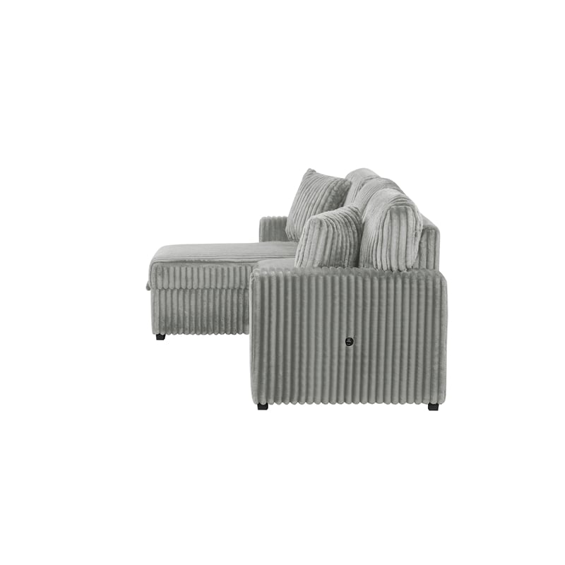 Plush Sectional made with Wood and Soft Corduroy Wood in Gray