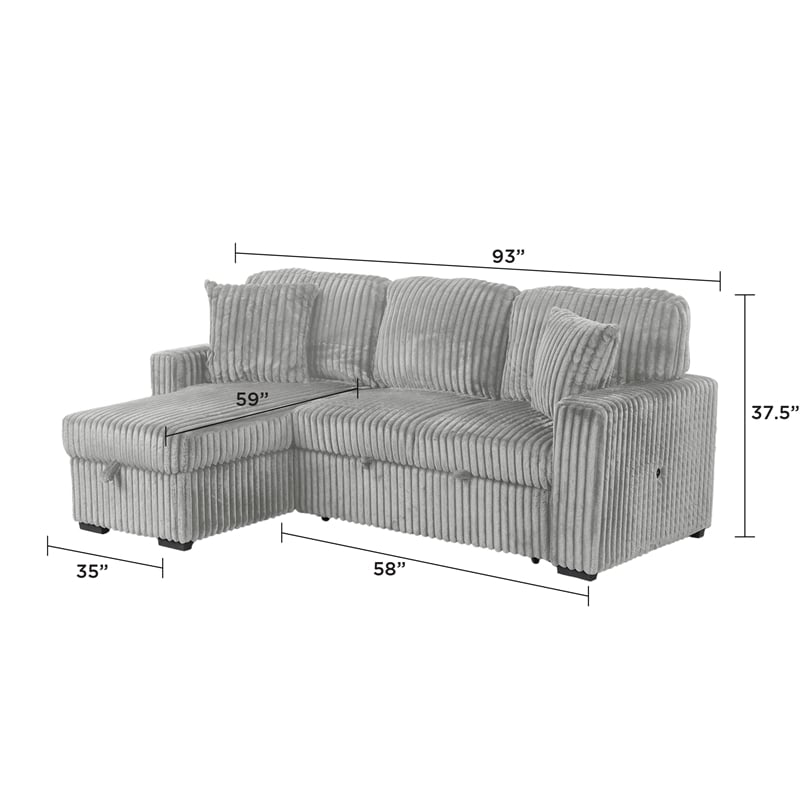 Plush Sectional made with Wood and Soft Corduroy Wood in Gray
