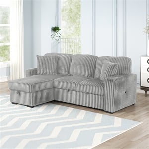 Plush Sectional made with Wood and Soft Corduroy Wood in Gray
