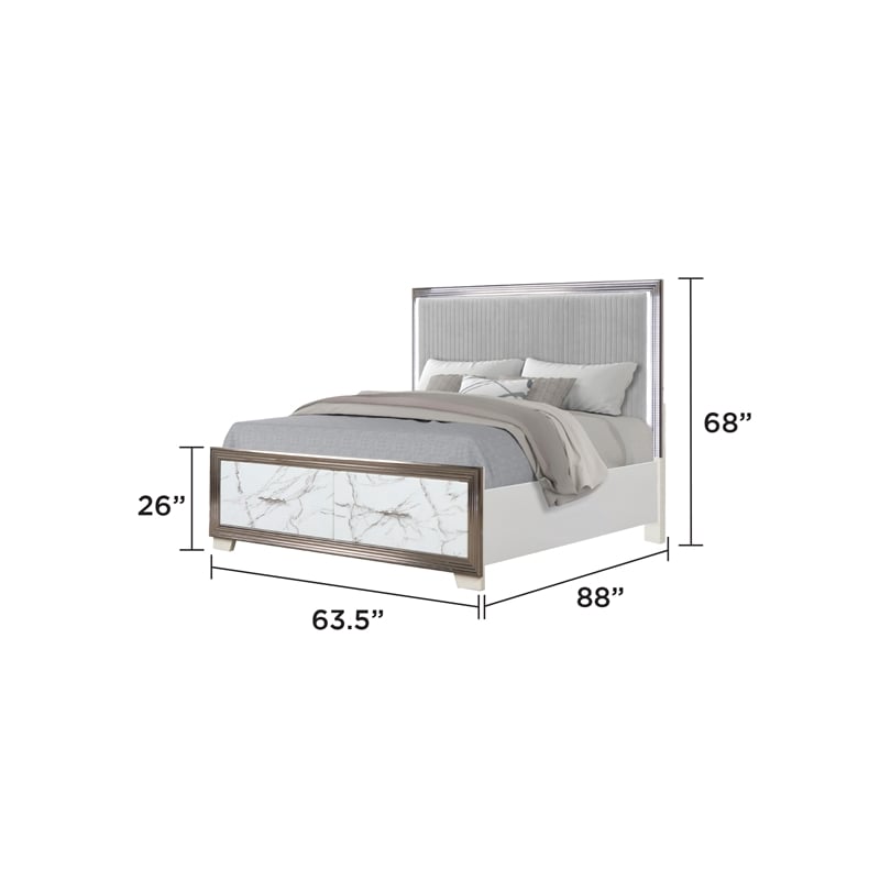 Desire Queen Bed with Manufactured Wood LED Headboard in White