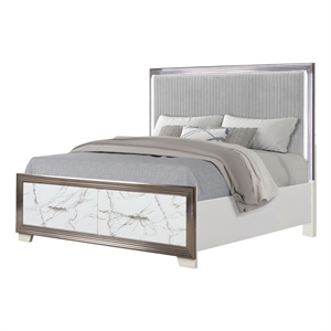 Desire Queen Bed with Manufactured Wood LED Headboard in White
