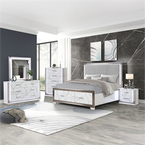 Desire Queen 5PC Set including  Manufactured Wood LED Lighting in White