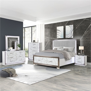 Desire King 5PC Set including  Manufactured Wood LED Lighting in White