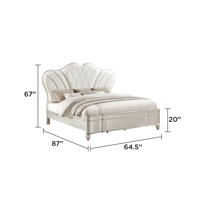 Eros Queen Bed with Manufactured Wood & Tufted Detailing in Silver
