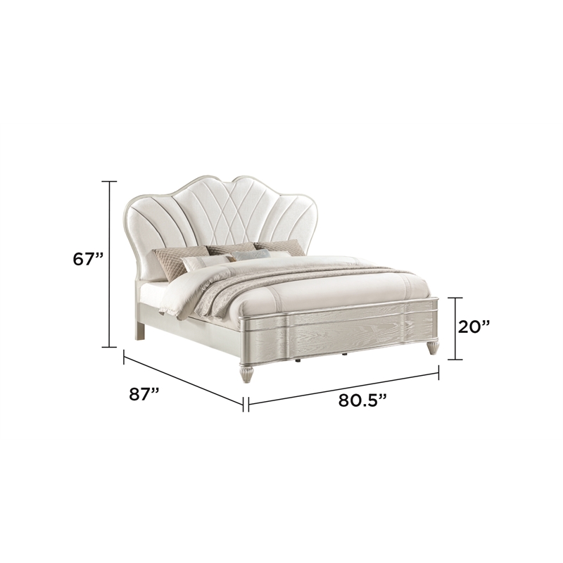 Eros King 4PC Bedroom Set with Manufactured Wood & Tufted Detailing in Silver
