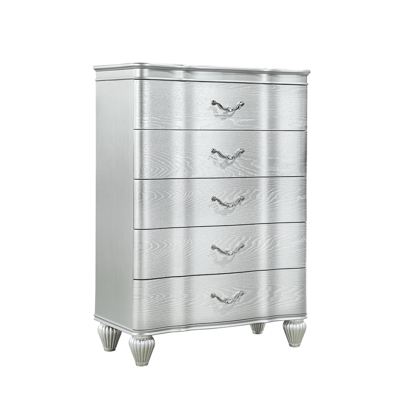 Eros King 5PC Bedroom Set with Manufactured Wood & Tufted Detailing in Silver