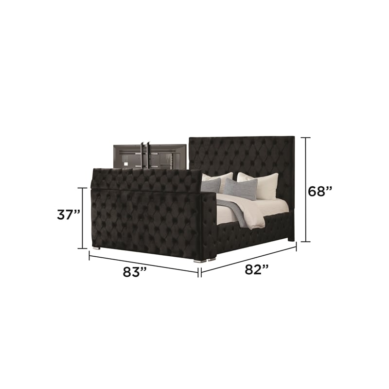 Encore King Bed with TV Storage and Fireplace in Black(TV NOT INCLUDED)