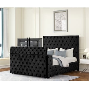 Encore Queen Bed with TV Storage and Fireplace in Black(TV NOT INCLUDED)