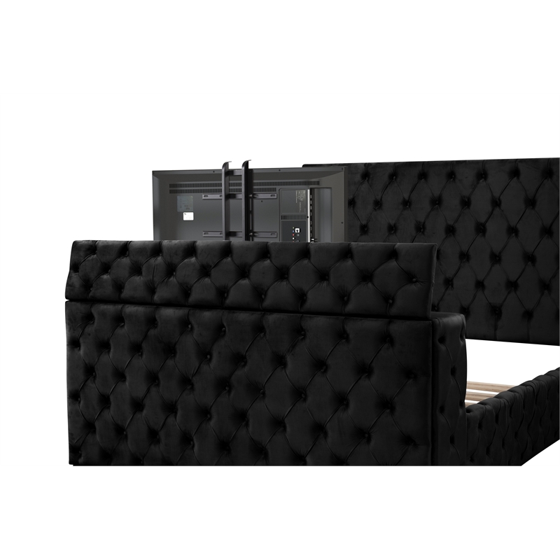 Encore Queen Bed with TV Storage and Fireplace in Black(TV NOT INCLUDED)