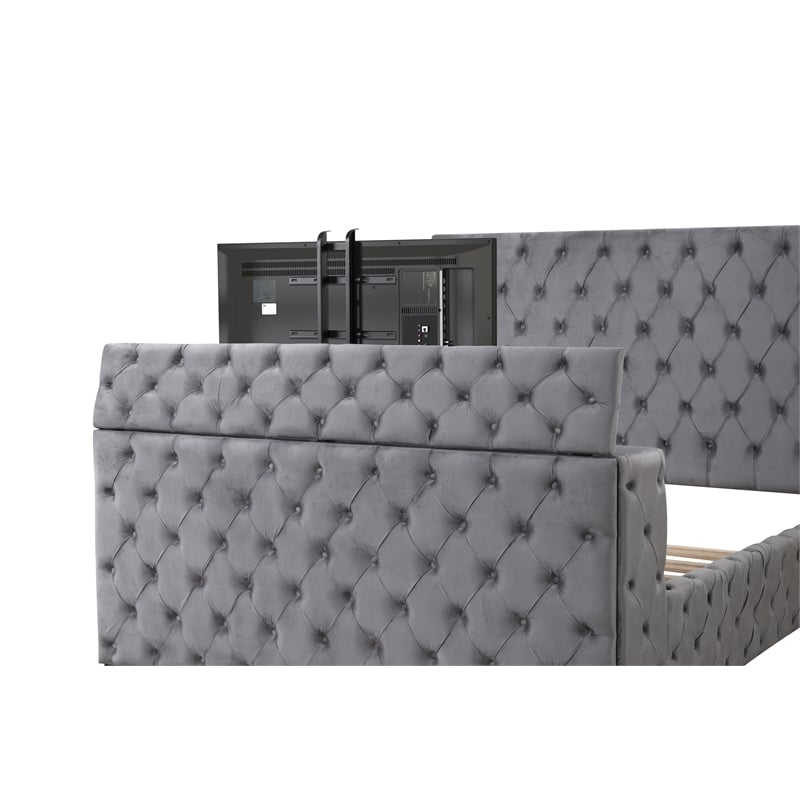 Encore King Bed with TV Storage and Fireplace in Gray(TV NOT INCLUDED)