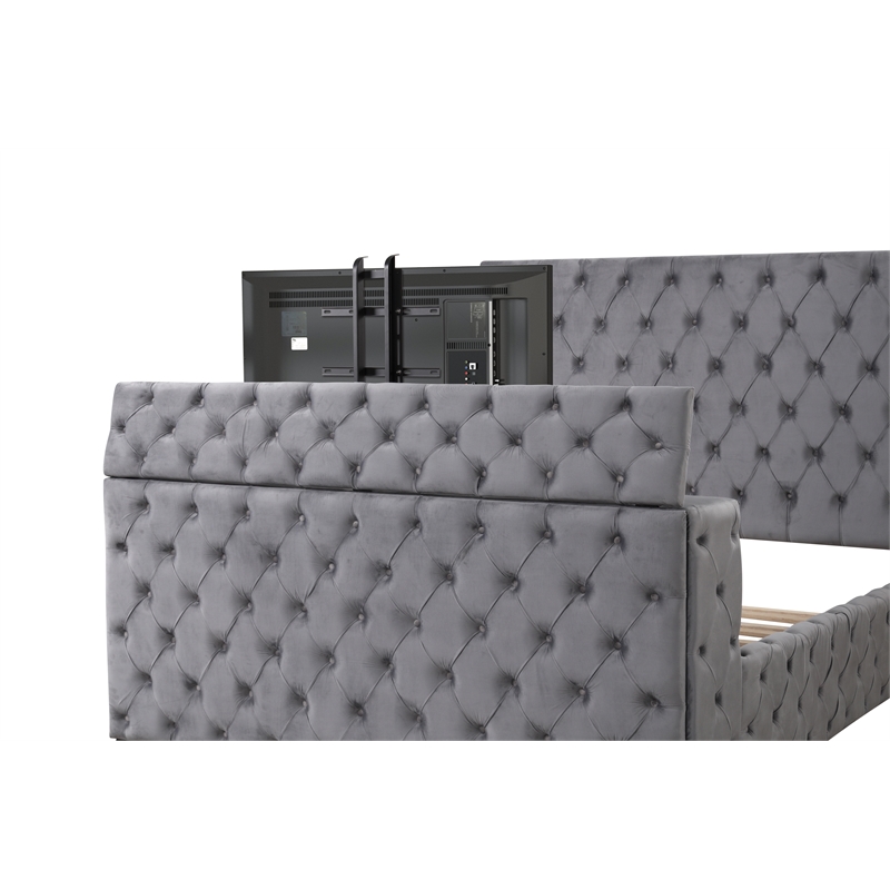 Encore Queen Bed with TV Storage and Fireplace in Gray(TV NOT INCLUDED)