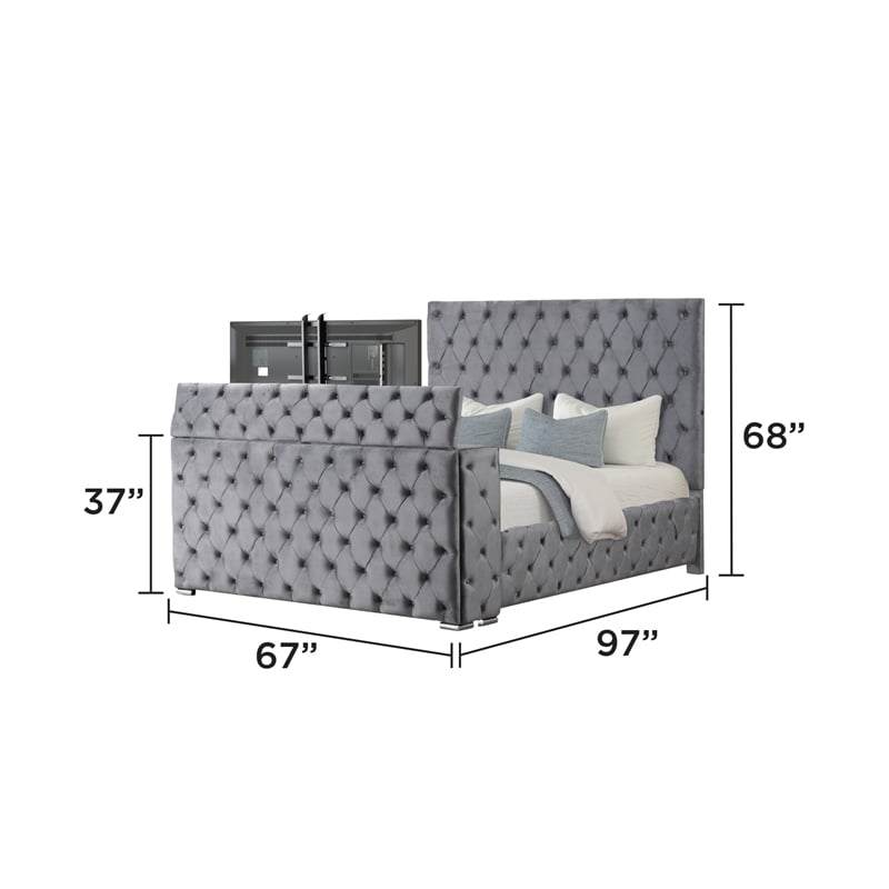 Encore Queen Bed with TV Storage and Fireplace in Gray(TV NOT INCLUDED)