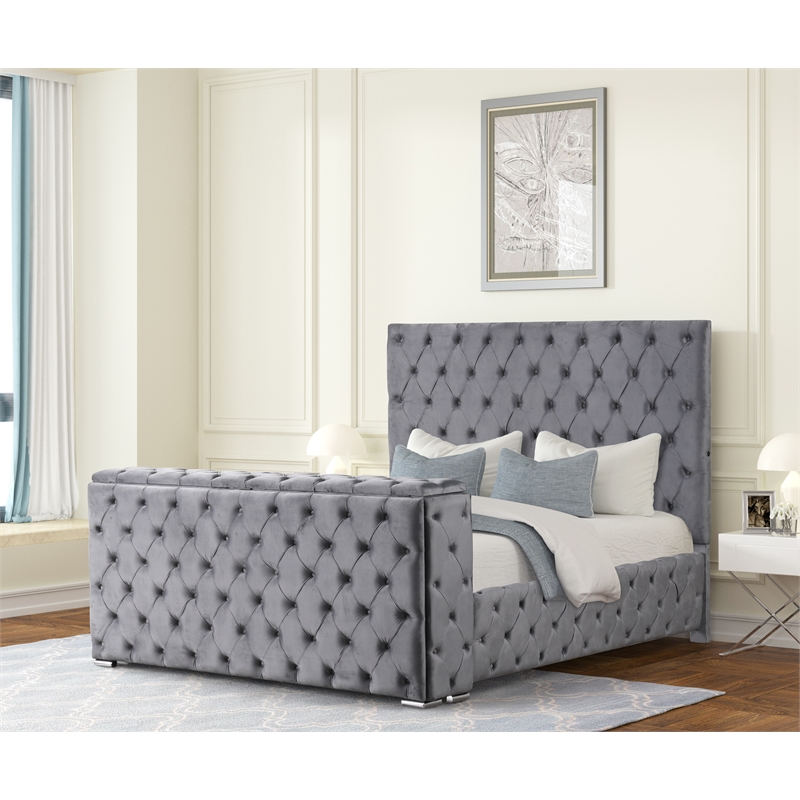 Encore Queen Bed with TV Storage and Fireplace in Gray(TV NOT INCLUDED)