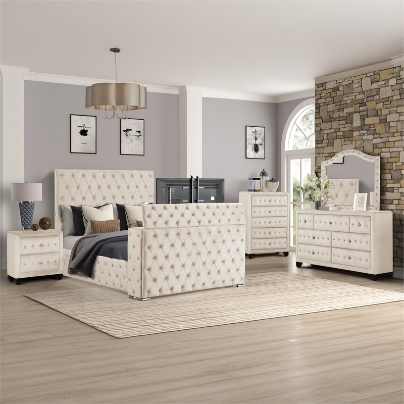 Encore 5PC Queen Bedroom Set including Manufactured Wood & Fireplace in Beige