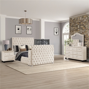 Encore 4PC King Bedroom Set including Manufactured Wood & Fireplace in Beige