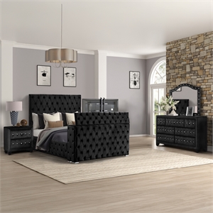 Encore 4PC Queen Bedroom Set including Manufactured Wood & Fireplace in Black
