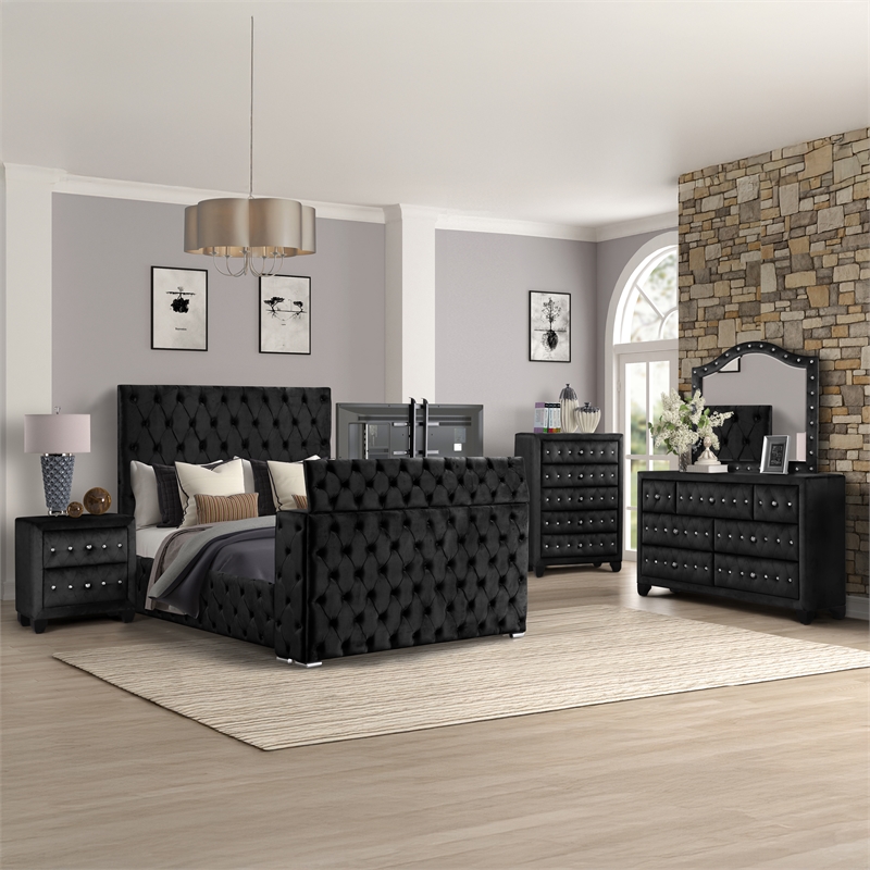 Encore 5PC Queen Bedroom Set including Manufactured Wood & Fireplace in Black
