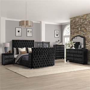 Encore 5PC Queen Bedroom Set including Manufactured Wood & Fireplace in Black
