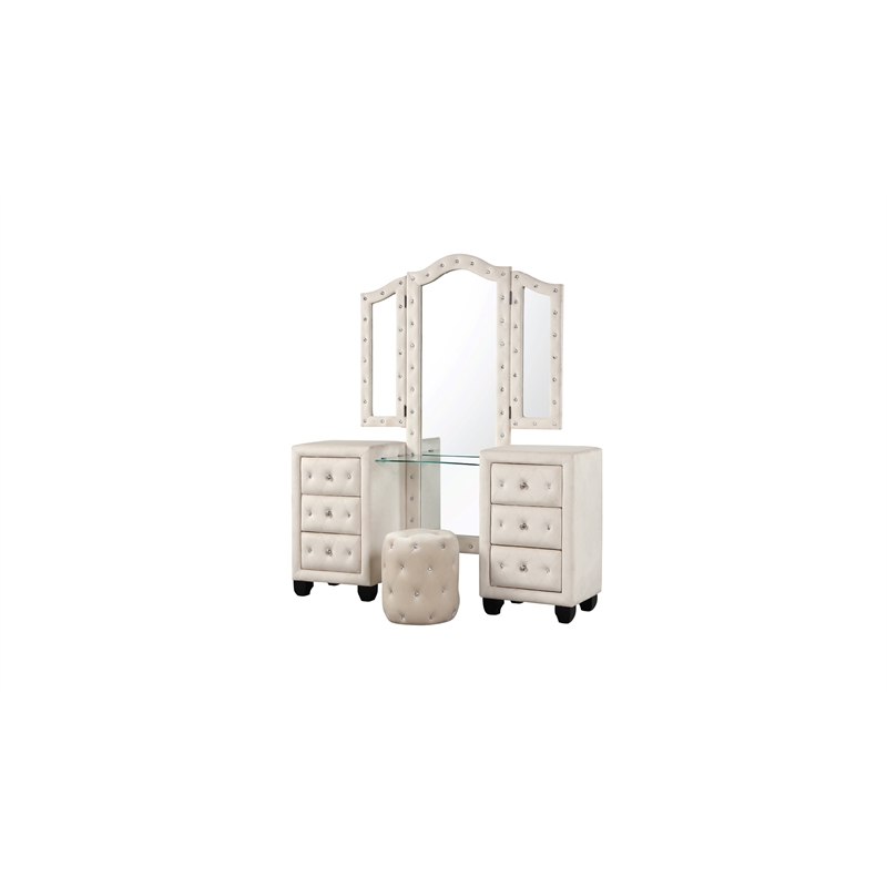 Encore 5PC Queen Vanity Set including Manufactured Wood & Fireplace in Beige