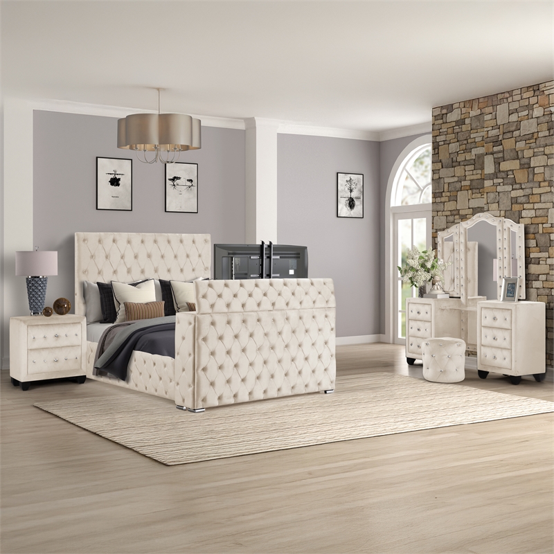 Encore 4PC King Vanity Set including Manufactured Wood & Fireplace in Beige